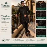 Black Floral Embroidered Designer Sherwani