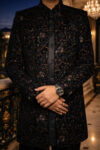 Black Floral Embroidered Designer Sherwani