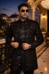 Black Floral Embroidered Designer Sherwani