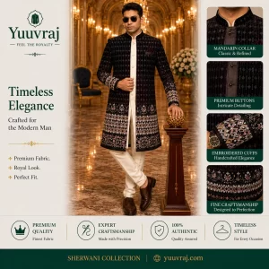 Black Velvet Embroidered Designer Sherwani Set
