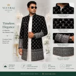 Midnight Noir Embroidered Velvet Sherwani Set – Black & Silver | Premium Wedding Collection