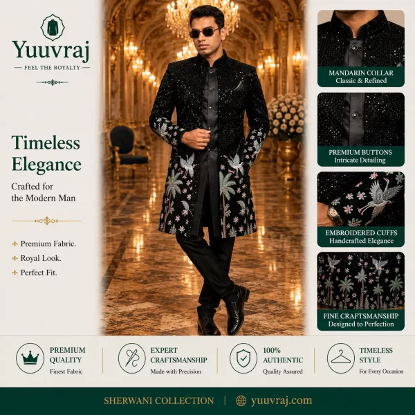 Midnight Noir Sequin Embroidered Sherwani