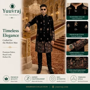 Yuuvraj Midnight Royale Palm Embroidered Velvet Sherwani